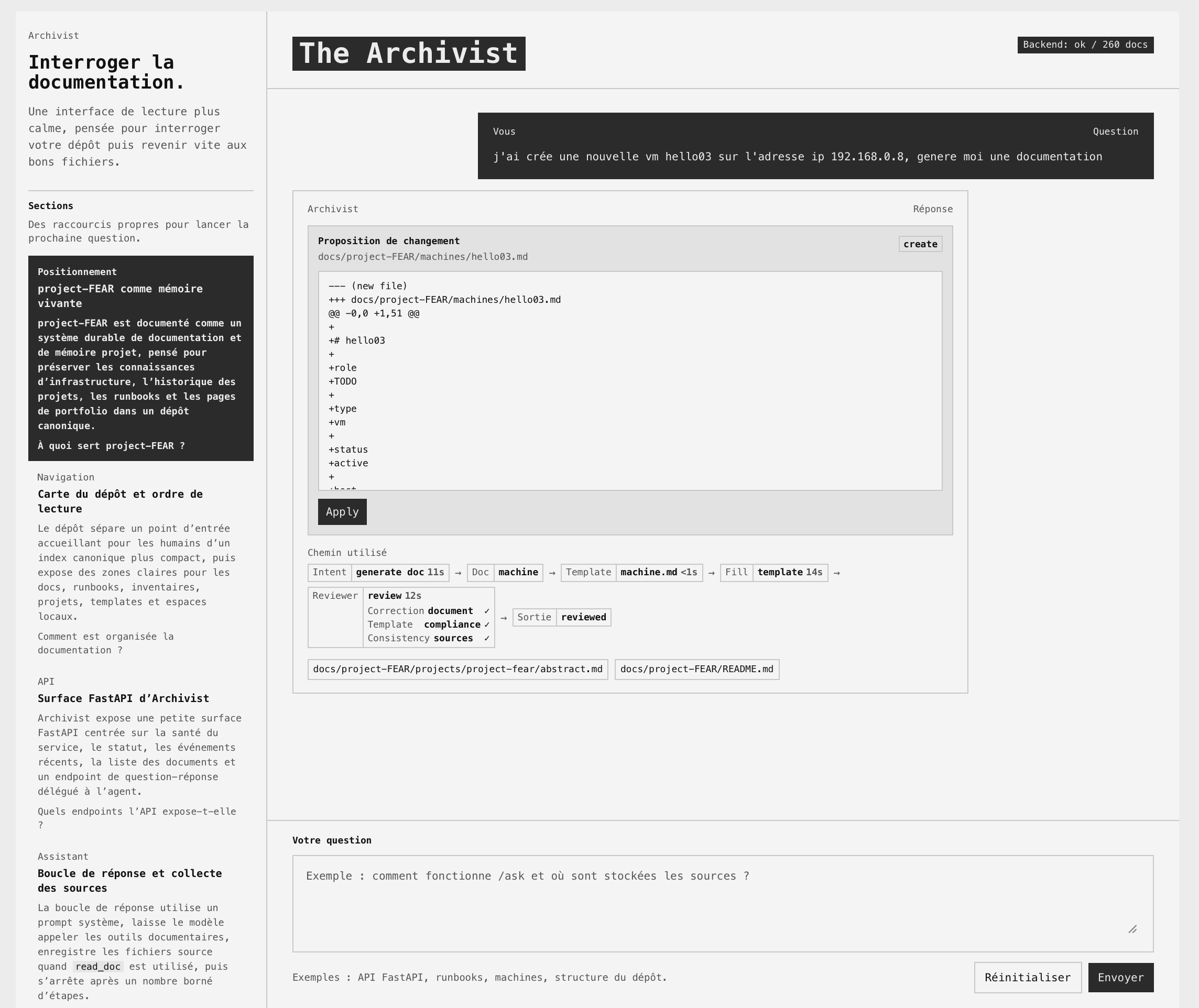 Archivist source-backed documentation interface